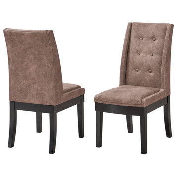 Dining Side Chairs, Dark Brown/Cappuccino Wood Legs, Set of 2