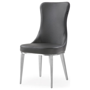 Modern Norma Dining Chair Dark Gray, Brushed Stainless Steel Base