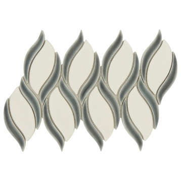7"x11.25" Lumiere Leaf Glossy Porcelain Tile, Orion Noir Gray