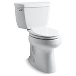 Kohler - Kohler Highline 2-Piece Elongated 1.28 GPF Toilet w/ Left-Hand Lever, White - With its clean, simple design and efficient performance, this Highline water-conserving toilet combines both style and function. An innovative 1.28-gallon flush setting provides significant water savings of up to 16,500 gallons per year, compared to an old 3.5-gallon toilet, without sacrificing flushing power. The elongated seat and chair-like height ensure comfortable use.