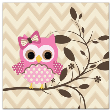 Pink Owl Chevron 20x20 Canvas Wall Art