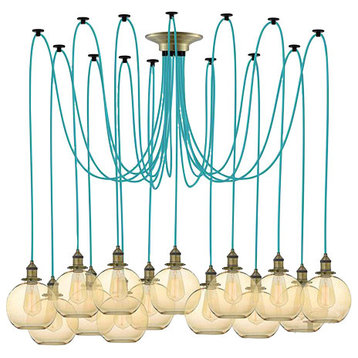 Turquoise And Amber Glass Swag Chandelier
