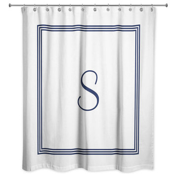 Navy and White Monogrammed Shower Curtain, S