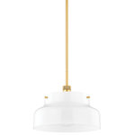 Mitzi - 1 Light Pendant, Aged Brass - A streamlined opal glossy glass shade is accented with subtle metal details, like the knurling on the socket cup, adding visual interest to this modern pendant's clean, minimal look. A great choice to style in multiples over the kitchen island or solo over a small dining area.