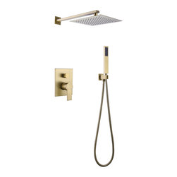 RBROHANT - Brushed Gold Multifunctional Shower System 10" Stainless Steel Rain Shower Head - Showerheads And Body Sprays