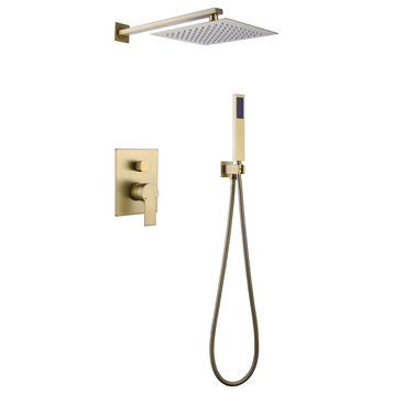 Brushed Gold Multifunctional Shower System 10" Stainless Steel Rain Shower Head