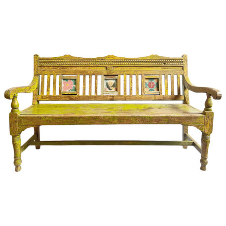 Consigned Chartreuse Vintage Colonial Bench