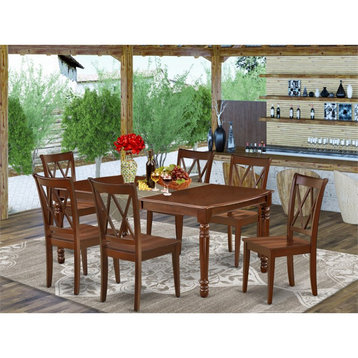East West Furniture Dover 7-piece Dining Set with Rectangular Table in Mahogany