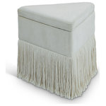 Meridian Furniture - Trivoli Upholstered Ottoman/Stool, Cream, Velvet - Add a bold touch of luxury to your space with the Trivoli cream velvet ottoman, a captivating piece that combines opulence with quirky flair. Draped in sumptuous velvet, this triangular stool is all about making a statement. Its dramatic fringe skirt adds both texture and movement, offering a playful yet elegant vibe.