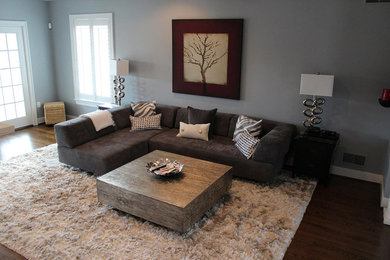 Inspiration for a dark wood floor living room remodel in DC Metro with blue walls