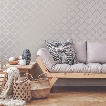 Silk Sparkle Trellis Neutral Wallpaper by Graham & Brown Room Set