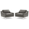 Harness Stainless Steel Base Leather Armchair Set of 2, Gray