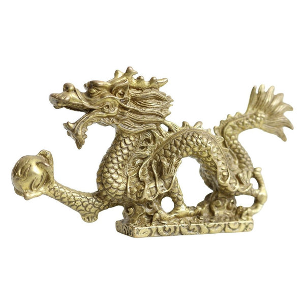 Novelty Bronze Brass Dragon Fire Ball Figurine