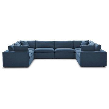 Modern Designer Lounge Club Lobby Sectional Sofa Set, Fabric, Navy Blue