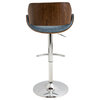 lumisource Fabrizzi Adjustable Barstool in Walnut Wood, Blue