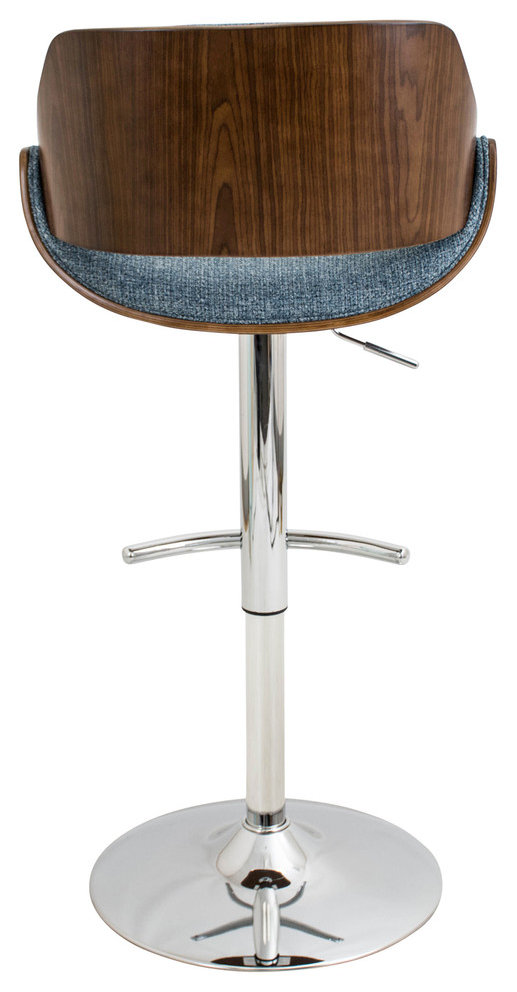 lumisource Fabrizzi Adjustable Barstool in Walnut Wood, Blue