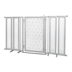 Fusion Gates - Fusion Gate with Linear Lace Design, Satin Nickel, 71.5"-74" - Dog Gates