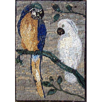 Mosaic Artwork, Macaw And White Parrot, 31"x47"
