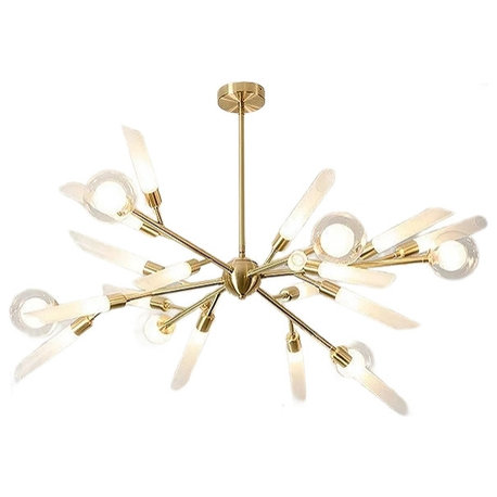 Modern LED Chandelier for Living Room, Bedroom, Gold, 24 Heads, Milky Glass, Warm Light