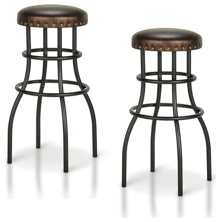 Furniture of America Casta Faux Leather Nailhead Bar Stool in Bronze (Set of 2)