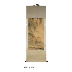 Chinese Print Dog Figure Scroll Painting - Artwork