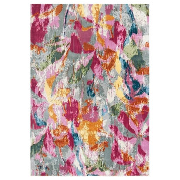 Unique Area Rug, Abstract Floral Patterned Polypropylene, Watercolor, 9' x 12'
