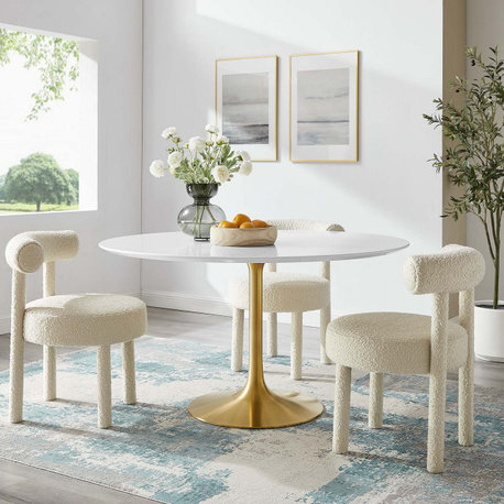 Lippa 54" Round Wood Dining Table in Gold White