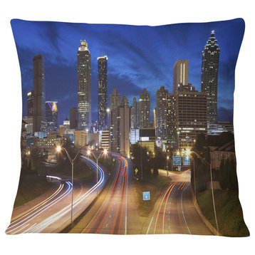 Atlanta Skyline Twilight Blue Hour Cityscape Throw Pillow, 18"x18"