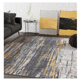 Abani Laguna Area Rug, Faded Vertical Lines Gray and Yellow