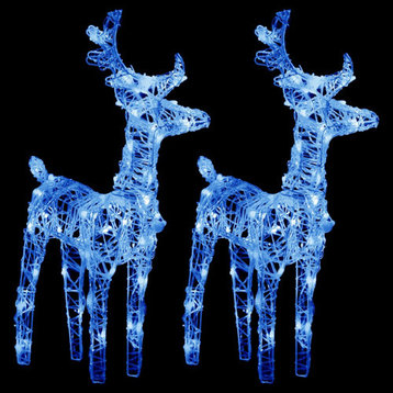 vidaXL Christmas Reindeers 2 Pcs Lighting Display with 80 LEDs Blue Acrylic