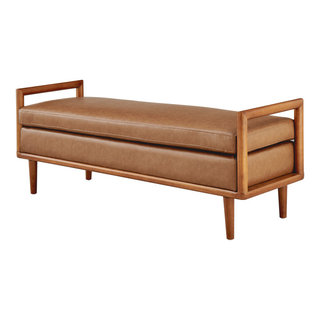 William KD Faux Leather Bench, Vintage Cider - Midcentury - Upholstered ...