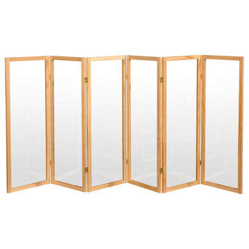 Room Divider, Lightweight Natural Wooden Frame & Clear Acrylic Panels, 6 Panels