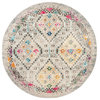 Transitional Area Rug, Vintage Geometric Pattern, Gray-Yellow/9' X 9' Round