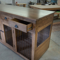 XL Double Kennel with Drawers in solid hickory lumber - Dog Kennels And Crates