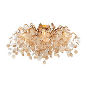 Flush Mount 7-Light Bulb Fixture With Gold Tone Finish, G9 Type, 14", 280W