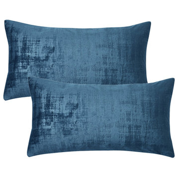 Velvet 2 Piece Lumbar Pillow Cover Set, Majolica Blue, 2 Piece, 14"x26"