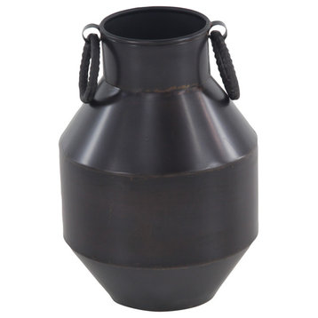 Dark Brown Metal Rustic Vase, 12 x 8 x 8