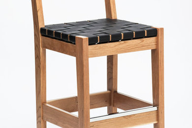 Solid Hardwood Bar and Counter Stools with Woven Leather Seat