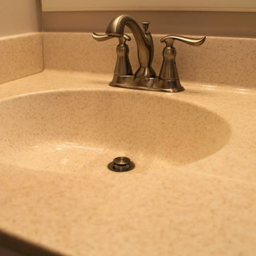 Delta Faucet Linden Fixtures in Brushed Nickel, Polystone Shimmer Top
