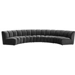 Meridian Furniture - Infinity Channel Tufted Velvet Modular Chair, Gray, 5 Piece - Create a seating group that works for every possible situation with this Infinity modular 5-piece sectional and other pieces in the Infinity collection. Upholstered in soft grey velvet material that feels great against the skin and offers long-wearing beauty, this piece fits with other Infinity items for an infinite number of combinations that get your seating requirements just right but that look just as nice when used on their own.