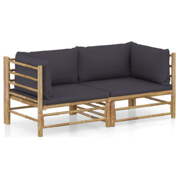 vidaXL Patio Lounge Set 2 Piece Sectional Sofa with Dark Gray Cushions Bamboo