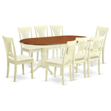 East West Furniture Plainville 9-piece Dining Set with Linen Seat in Cherry