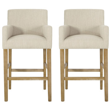 Chaparral Contemporary Fabric Upholstered Wood 30.5" Barstools, Set of 2, Beige/Weathered Natural