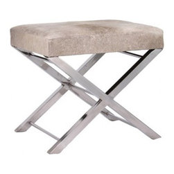 Small Gray Faux Pony Bench | Pulp Home - Upholstered Benches