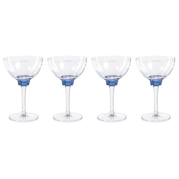 Cambrai 4-Piece Martini / Cocktail Optic Glass Set, Sapphire Blue