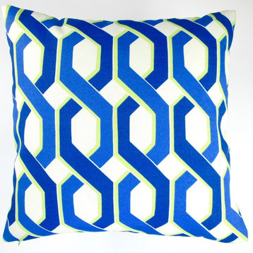 Outdoor Geometric Throw Pillows, Set of 2, Blue and Green, 18", Cover and Insert