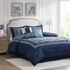 Bennett Navy Greek Key 7 pc Comforter Bed Set by Madison Park