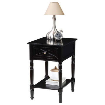 Country Oxford Square End Table with Charging Station in Black Wood Finish