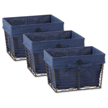 Small Vintage Gray Wire French Blue Liner Basket 3-Piece Set