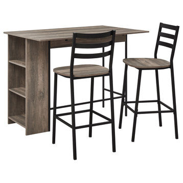 3 Piece Drop Leaf Counter Table Set, Gray Wash
